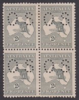 Australia 1915 Kangaroo 2d Grey 3rd Wmk Die 1 Perf OS Block Of 4 MH - Nuevos