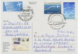 NIEDERLANDE 1984 "Uiver"-Erinnerungs-Sonderflug A. Sonderflugpostkarte MELBOURNE - Luchtpost