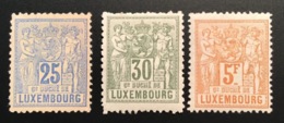 1882 25c-30c-5f Michel 52A, 53A, 56B = 295€, VF Mint * Original Gum (Luxembourg Yv 54-55-58 Neuf TB Luxemburg - 1882 Allegorie