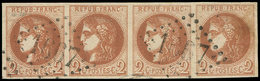 EMISSION DE BORDEAUX - 40B   2c. Brun-rouge, R II, BANDE De 4 Obl. GC 1667, TTB - 1870 Emission De Bordeaux