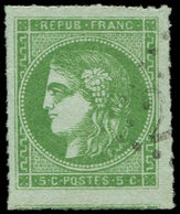 EMISSION DE BORDEAUX - 42B   5c. Vert-jaune, R II, PERCE En LIGNES, Obl. GC Léger, Voisin En Bas, TTB - 1870 Emission De Bordeaux