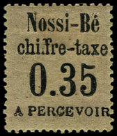 * NOSSI-BE Taxe 5b : 0.35 Sur 20c. Brique Sur Vert, Surcharge Au Verso Et RENVERSEE, TB - Autres & Non Classés