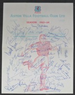 ORIGINAL ASTON VILLA Football Club Pre-Printed Autograph Season 1963/64   FOOTBALL CALCIO Authograph SIGNATURE - Autogramme