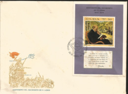 V) 1970 CARIBBEAN, LENIN BIRTH CENTENARY, LENIN AT GORKY, BY N. BASHKAKOV, SOUVENIR SHEET IMPERFORATED, WITH SLOGAN CANC - Briefe U. Dokumente