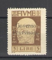 FIUME 1921 GOVERNO PROVVISORIO 5 LIRE ** MNH FIRMATO DIENA - Fiume