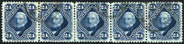 ARGENTINA: GJ.55, 1877 24c. San Martín, Used Strip Of 5, VF Quality, Rare! - Sonstige & Ohne Zuordnung