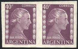 ARGENTINA: GJ.1008P, Eva Perón 40c., IMPERFORATE PAIR, Mint With Tiny Hinge Mark (it Appears To Be MNH) - Sonstige & Ohne Zuordnung