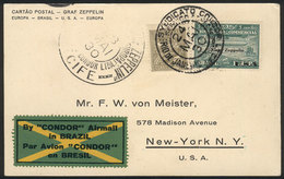 BRAZIL: 24/MAY/1930 Rio De Janeiro - New York, Via ZEPPELIN: Card Franked By Sc.4CL8 + 200Rs. Definitive, With Transit M - Other & Unclassified