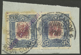 MEXICO: Sc.316, Pair On Fragment, The Left Stamp With Violet Overprint "Gobierno Constitucionalista" Applied By Hand, In - Messico