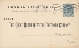 Canada Postal Stationery Ganzsache Entier PRIVATE Print GREAT NORTH WESTERN TELEGRAPH Co. TORONTO 1902 - 1903-1954 Rois