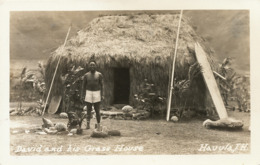 Real Photo Haaula David And His Grass House . Nude Native  Surf Board Surfing - Oahu