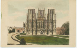 UK WELLS Cathedral West Front VFU Unused Handcoloured Postcard, Ca. 1910 - Wells