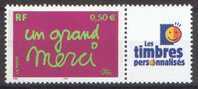 France Personnalisé N° 3637 Aa ** Un Grand Merci - Logo " Les Timbres Personnalisés" Gomme Mate - Neufs