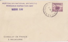 Polaire Australien, N° 115 Obl. Macquarie Is. Le 7 MR 48 + Griffe "Australian National Antarctic Expédition 1947 Macqua" - Covers & Documents