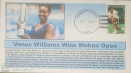 V) 2015 USA, VENUS WILLIAMS, WINS 2015 WUHAN OPEN IN CHINA, OVERPRINT IN BLACK, FDC - 2011-...