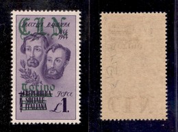 C.L.N. - TORINO - 1945 - 1 Lira Bandiera (Errani 15 Varietà) Con Soprastampa Verde - Gomma Integra - Cert. Raybaudi - Autres & Non Classés