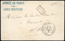 O LE NON DENOMME N°1. Carte Frappée Du PP Rouge Et De La Griffe ARMEE DE PARIS GENIE MILITAIRE + CàD Du 30 SEPTEMBRE 187 - Guerre De 1870