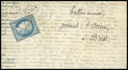 O N°37, LE JULES FAVRE N°2. 20c. Siège. Obl. Sur Correspondance Havas Frappée Du CàD De PARIS(60) Du 29 NOVEMBRE 1870 à  - Guerre De 1870