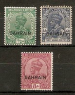 BAHRAIN 1933 - 1937 ½a, 3a 6p, 8a SG 2, 8, 10 MOUNTED MINT Cat £17.75 - Bahrein (...-1965)