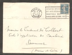 Enveloppe De PARIS  25c Semeuse  1923/oblit Expo Internationale  Arts Decoratifs /au Dos Ministere De La Guerre - Brieven En Documenten