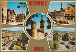 Bienne / Biel, Mehrbildkarte; Trolleybus, Obus, Filobus; Autobus, Volkswagen Bus T2, Citroën Dyane - Bienne