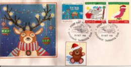 AUSTRALIE. Dessins D'enfants Pour Noël . FDC 1988 (Cacatoès En Père Noël, La Crêche,etc) - Storia Postale