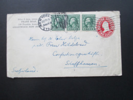 USA 1914 GA Mit 3 ZuF 1 Cent Waag. 3er Streifen! New York - Schaffhausen Social Philately Dr. Oskar Bolza Mathematiker - Lettres & Documents
