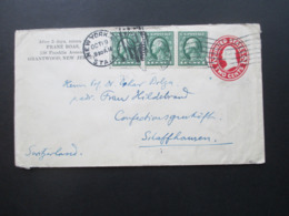 USA 1914 GA Mit 3 ZuF 1 Cent Waag. 3er Streifen! New York - Schaffhausen Social Philately Dr. Oskar Bolza Mathematiker - Brieven En Documenten