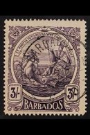 1916-19  3s Deep Violet With WATERMARK INVERTED AND REVERSED, SG 191y, Very Fine Used. Rare, Cat £2250. For More Images, - Barbados (...-1966)