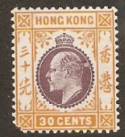 Hong Kon  1907  SG  97  30c Purple And Orange Yellow  Lower Left Corner Missing Multiple Crown CA  Fine Used - Nuevos