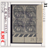 Andorra - Andorre -  Michel 2 Bloc De 4 Avec Coin Daté 29.7.29 - Oo Used Gebruik Oblit. - Oblitérés