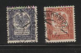 POLAND 1935 OFFICIAL STAMPS REDRAWN FULL SET OF 2 USED OFFICIALS POLISH EAGLE WITH CROWN Fi U19-20 SG O306-0307 - Service