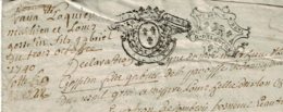 1740 - Document Manuscrit 23,5x18,5cm - 2 Cachets "Généralité D'Alençon - Taxe 1 Sol Et 4 Deniers - Gebührenstempel, Impoststempel