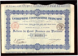 France. Action De 100 Francs Au Porteur. Entreprise Coopérative Française . 1922. + 30 Coupons. - D - F