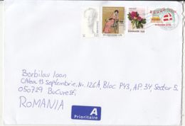 FLOWER, FLAGS, PAINTING, STAMPS ON COVER, 2019, DENMARK - Cartas & Documentos
