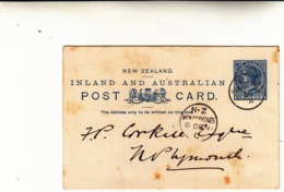 New Zealand, Inland And Australian. Post Card Intero Postale 1891 - Briefe U. Dokumente