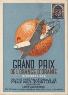 CP Grand Prix Orange D'Oranie 16 10 1949 Course Internationale Vitesse Pr Avions Légers Groupement Philatélique Oranais - Luftpost