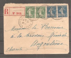 Enveloppe Recom  Avec  25 C X 2 Et  5 C X 2  C Semeuse  Oblit  NIVOLAS  VERMELLE   ISERE  1921 - Briefe U. Dokumente