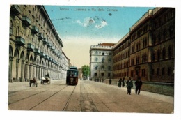 Torino - Caserma E Via Della Cernala (animation, Tramway électrique, Voiture 156) Circulé 1914 - Transportmiddelen