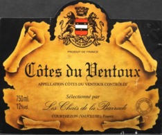 ETIQUETTE De VIN - " CÔTES Du VENTOUX " - Les Chais De La Barrade 12° - 75cl - Bon Etat  - - Côtes Du Ventoux