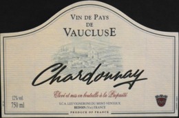 ETIQUETTE De VIN - " Pays De VAUCLUSE " - Chardonnay12° - 75cl - Parfait Etat - Côtes Du Ventoux