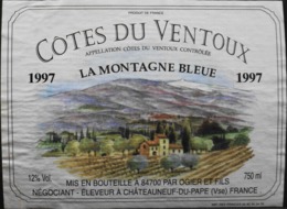 ETIQUETTE De VIN - " CÔTES Du VENTOUX " 1997-  La Montagne Bleue 12° - 75cl - Bon Etat  - - Côtes Du Ventoux