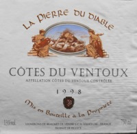 ETIQUETTE De VIN - " CÔTES Du VENTOUX " 1998 -  La Pierre Du Diable 13° - 75cl - Bon Etat  - - Côtes Du Ventoux