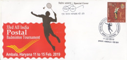 India  2019  33 Rd All India Postal Badminton Tournament  Ambala  Special Cover  # 23390  D Inde  Indien - Badminton