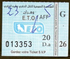 Algeria Ticket Bus Transport Oran Ville - Busticket - Billete De Autobús Biglietto Dell'autobus 2018 - Mundo