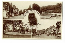 Good Luck From Reading - 4 Vues & Chaton (Sonning Village, View From Caversham Bridge, Foubury Gardens, Broad Street - Reading