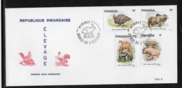 Thème Animaux - Lapin, Buffle, Vache, Mouton, Cochon, Dinde - Rwanda - Enveloppe - Conigli