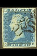 1841 2d Blue, Lettered "O E", Fine Used With Four Neat Margins And Showing NUMBER "6" IN MALTESE CROSS, SG 14f, An Attra - Andere & Zonder Classificatie
