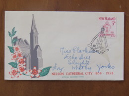 New Zealand 1958 FDC Cover Nelson To England - Nelson Cathedral City Seal - Storia Postale