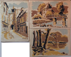 3 Illustrations Signées Du Peintre Infirme R. COLLE,PARTHENAY,Porte De L'Horloge, Etang Du Theil, Moulin De Josselyn - Sonstige & Ohne Zuordnung